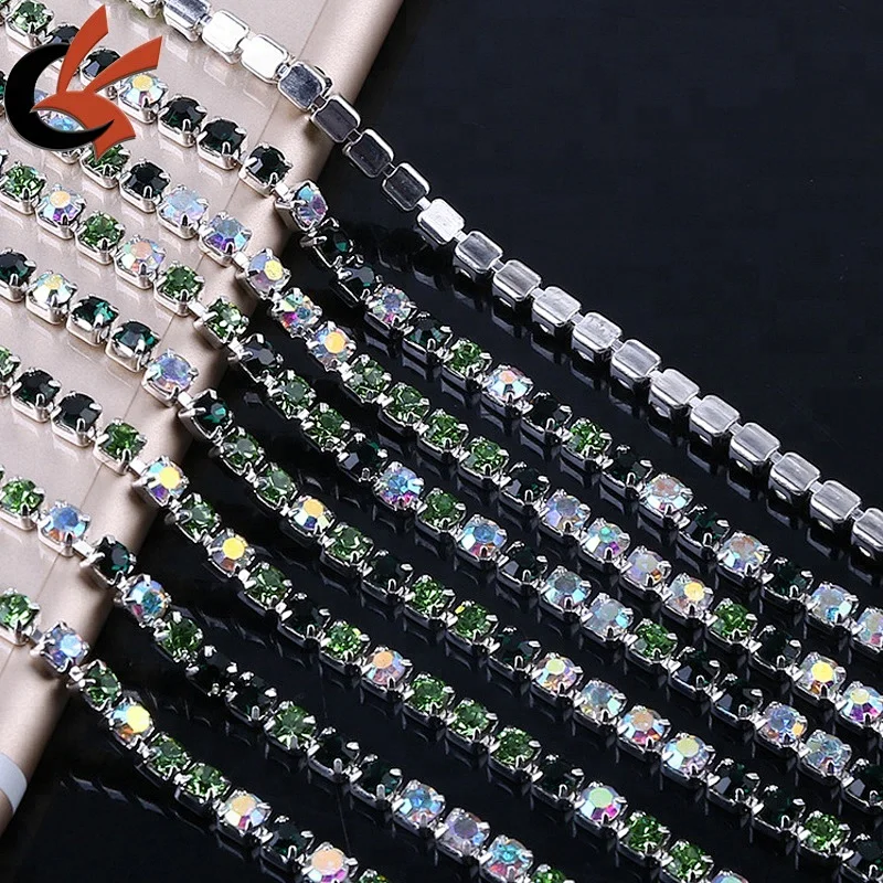 colorful rhinestone chain roll crystal rhinestone cup chain trimming