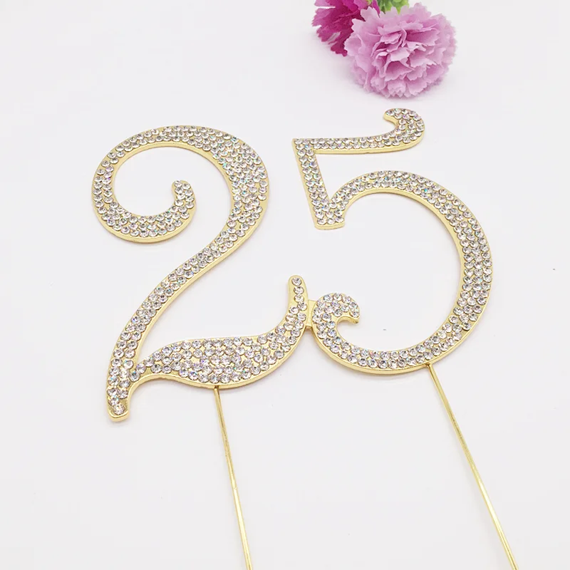 Gold Diamante Monogram Number Cake Accessories Rhinestone Numbers Cake Topper for Anniversary Party