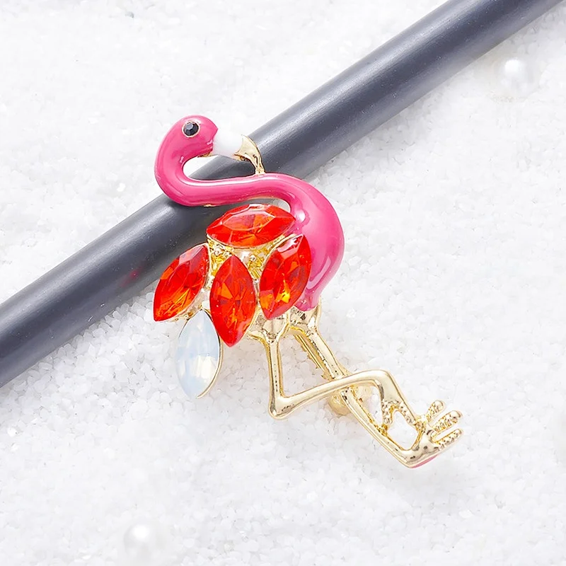 Custom New Products Making Jewelry Gifts Rhinestone Flamingo Brooch