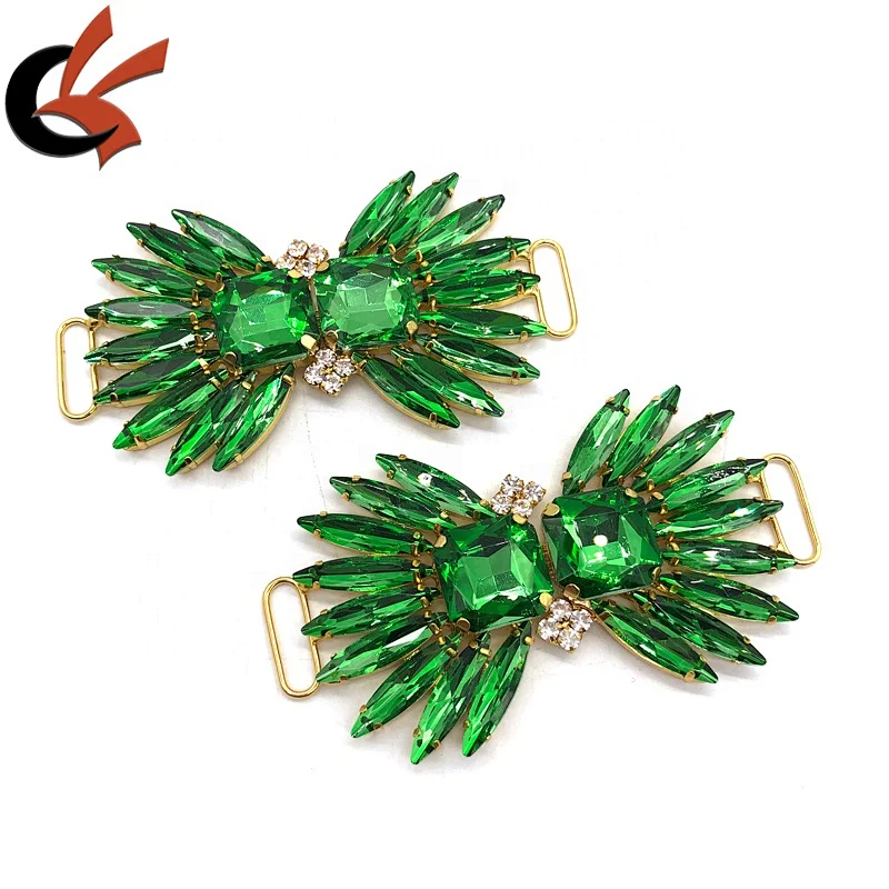 Costume buckles Green gold color diamante bikini connectors