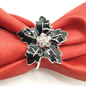Custom Elegant Crystal Black Flower Wedding Table Napkin Rings