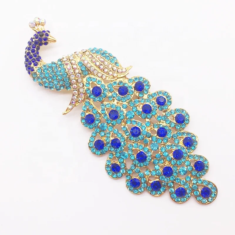 Peacock Shaped Rhinestone Brooches Peafowl Design Blue Crystal Pin Brooch