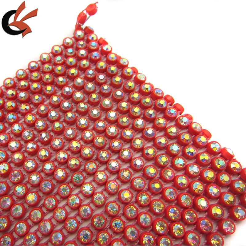 AB clear Rhinestone Trimming Sew on with red Plastic cup base
