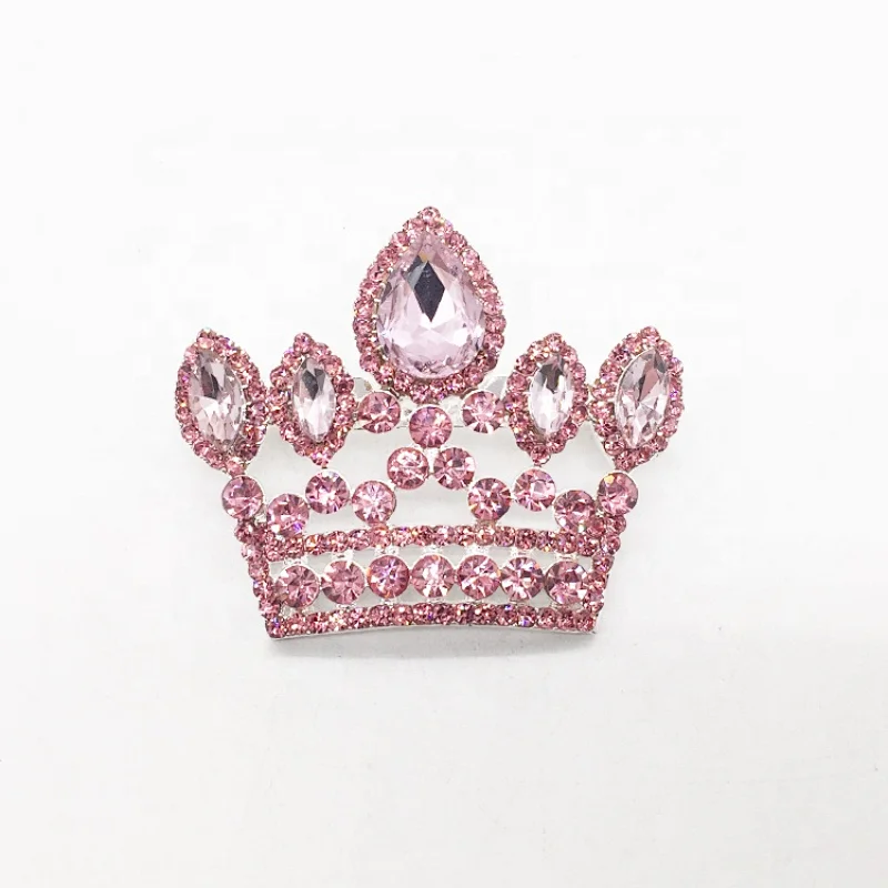 New Fashion Rhinestone Pink Crown Brooches For Women Men Badge Suit