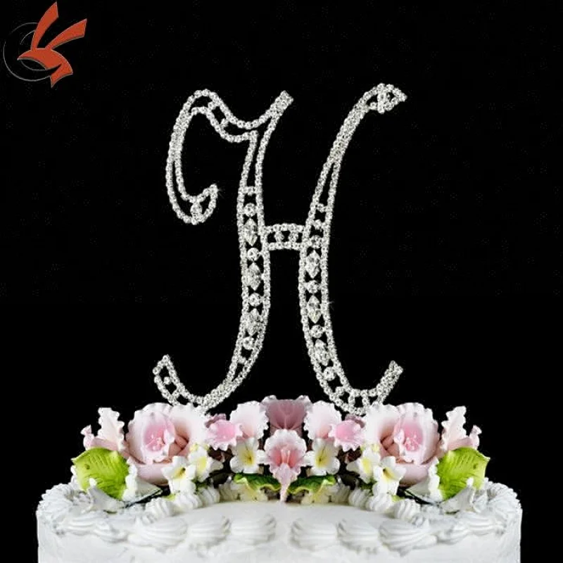 2017 high quality Crystal Marquise Cut Monogram Cake Toppers 'H'