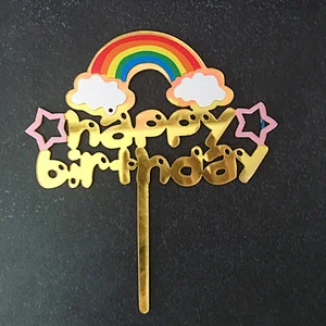 China birthday party items decoration unique painting acrylic rainbow cake topper