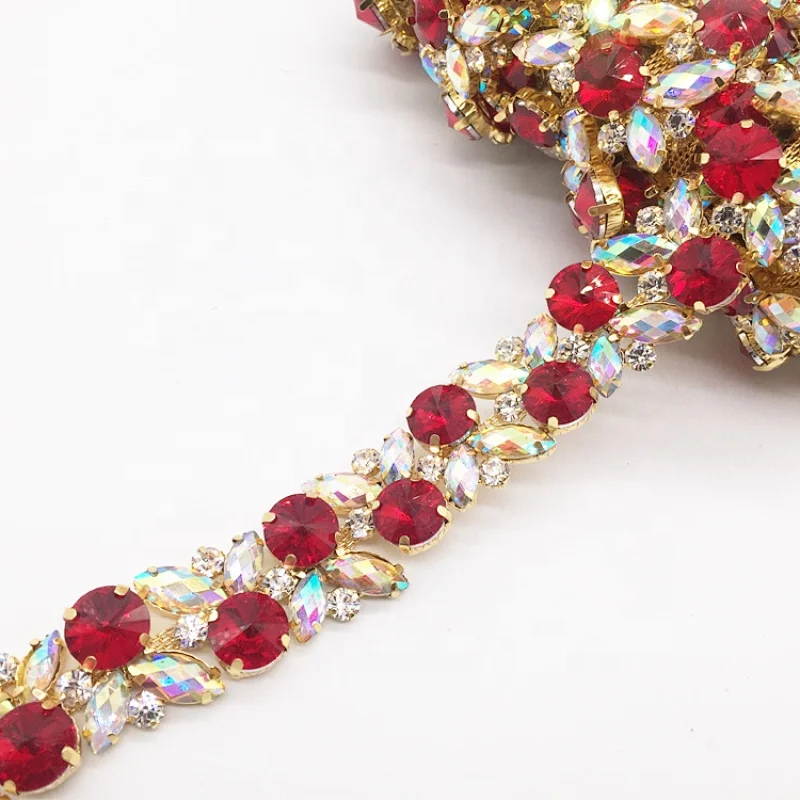 Garment accessory mix colors ab resin ribbon rhinestone decoration trims chain guangzhou factory