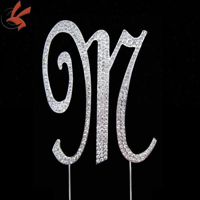 crystal letter M rhinestone wedding cake topper