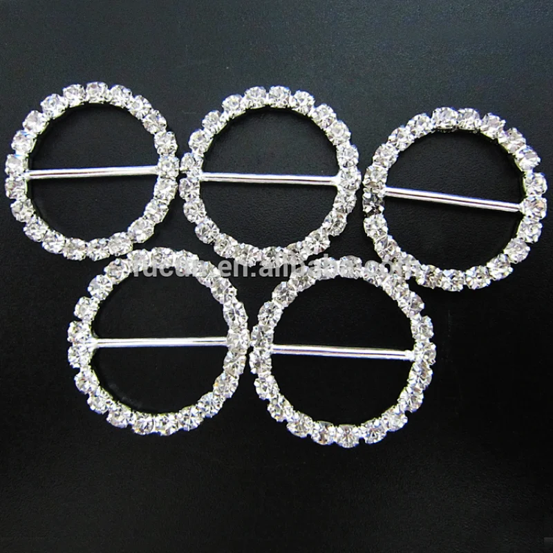 Decorative Fashion Round Square and Heart Shaped Rhinestone Ribbon Slider Buckles
