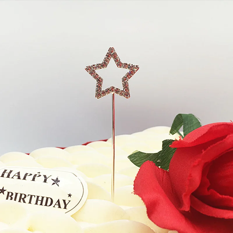2019 charming silver plated crystal 2.5cm star shape rhinestone cake topper for child party wholesale