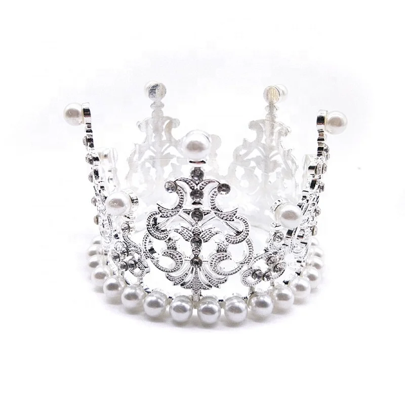 New small rhinestone pearl crown cake topper for wedding party cake decoration