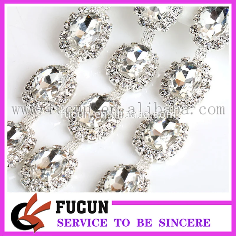 Sparkling glass crystal oval sewing trim dress decorative banding