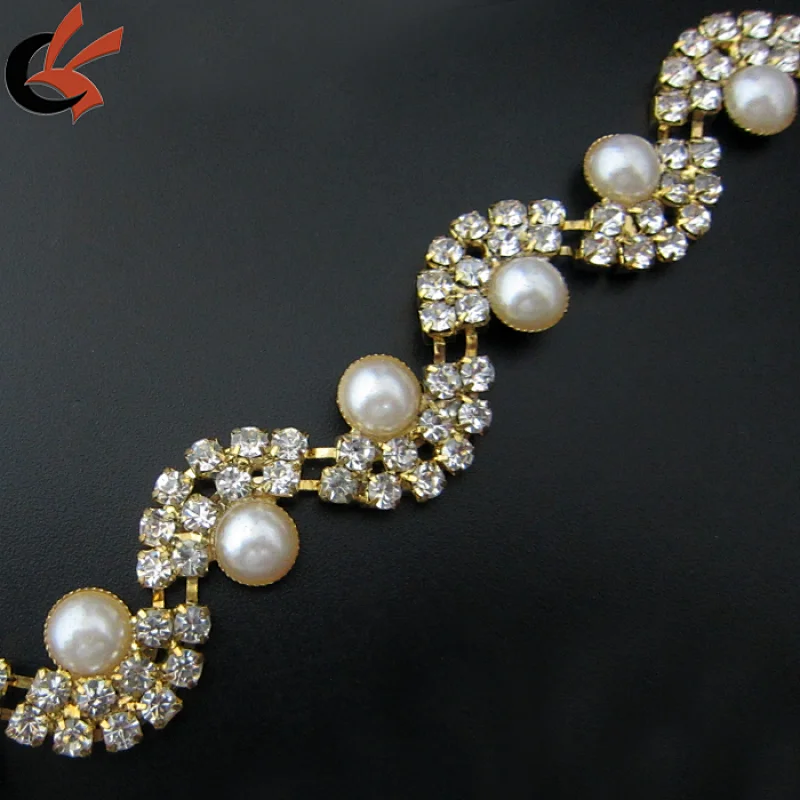 new arrival rhinestone and pearl applique trimming