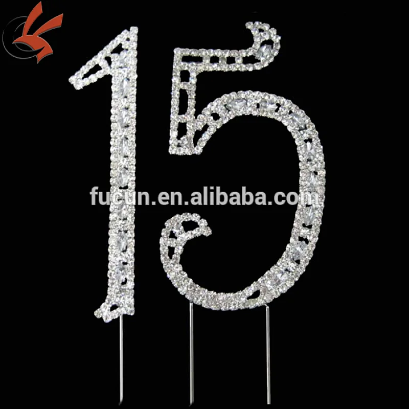 Sweet 15 Quinceanera Silver Crystal Rhinestone Cake Topper Birthday Party Favor