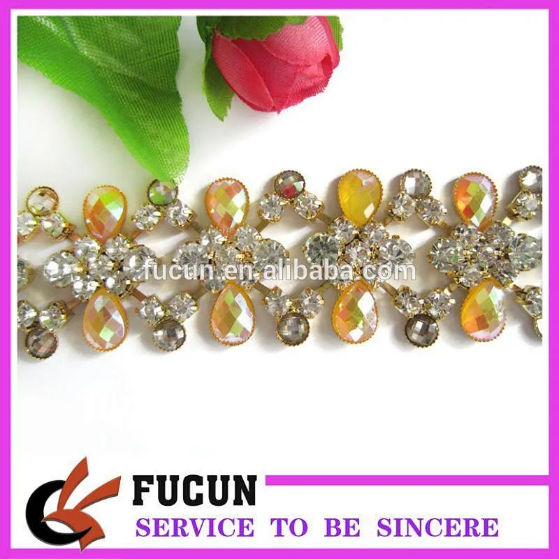 Yellow AB crystal sewing dance dress decorative rhinestone trimming
