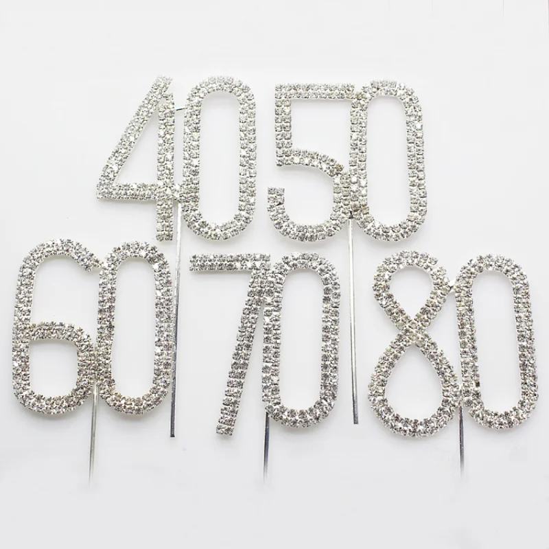 small size wedding rhinestone table number birthday numeral cake toppers wholesale