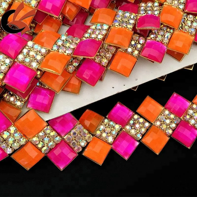 Neon colors rhinestone beaded trim rhinestone chain trims garment decoration