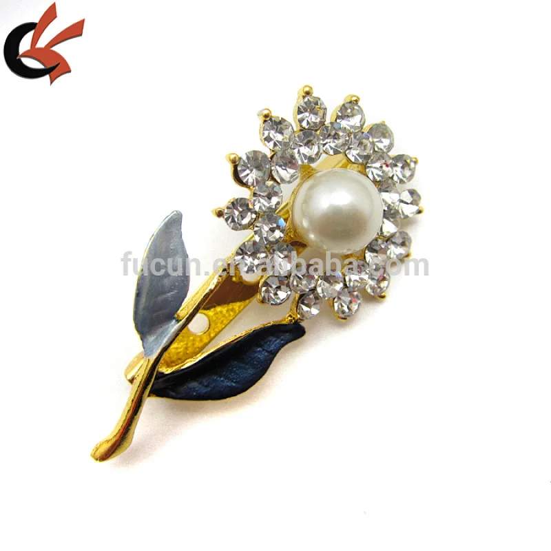 enamel pearl rhinestone sunflower brooch for wedding decoration
