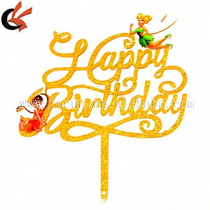 New Arrival Cloth Gold Laser Cut Acrylic Happy Birthday Cake Topper