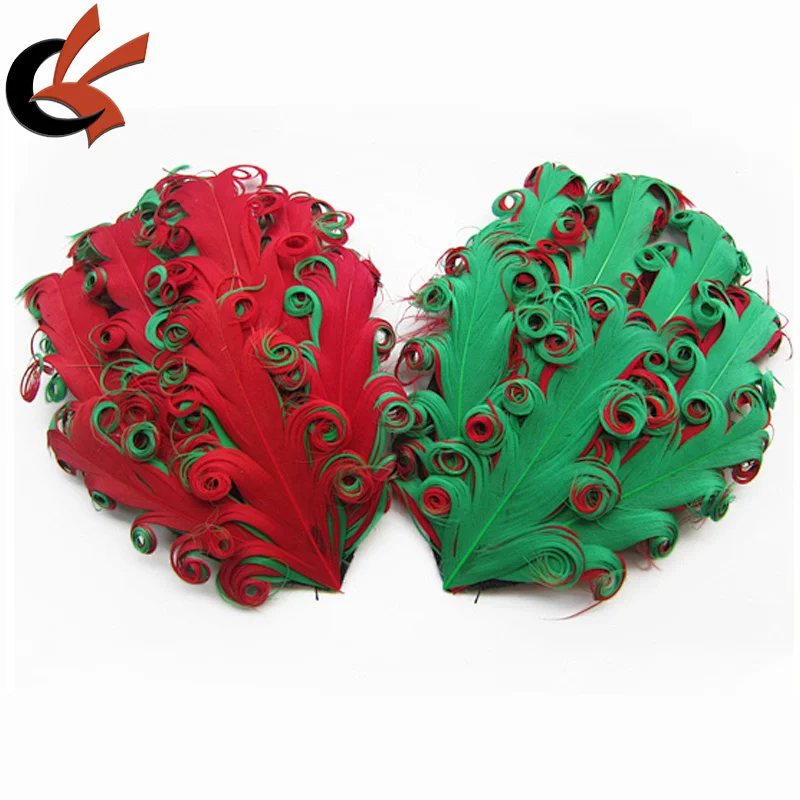Christmas Green/Red curly goods feather pad for headband