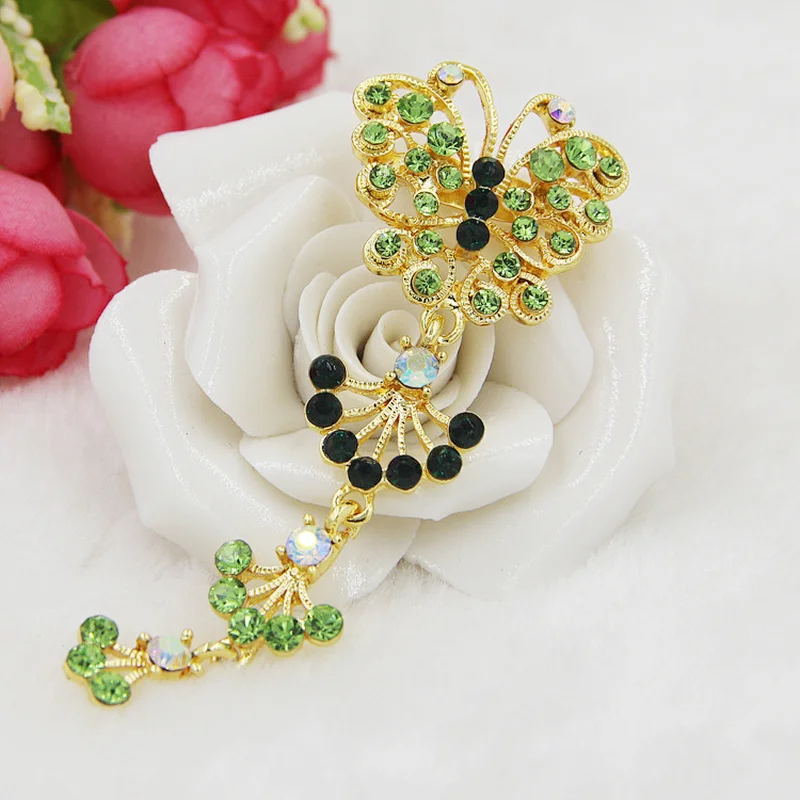 high quality garment rhinestone accessories gold butterfly style muslim scarf brooches pins