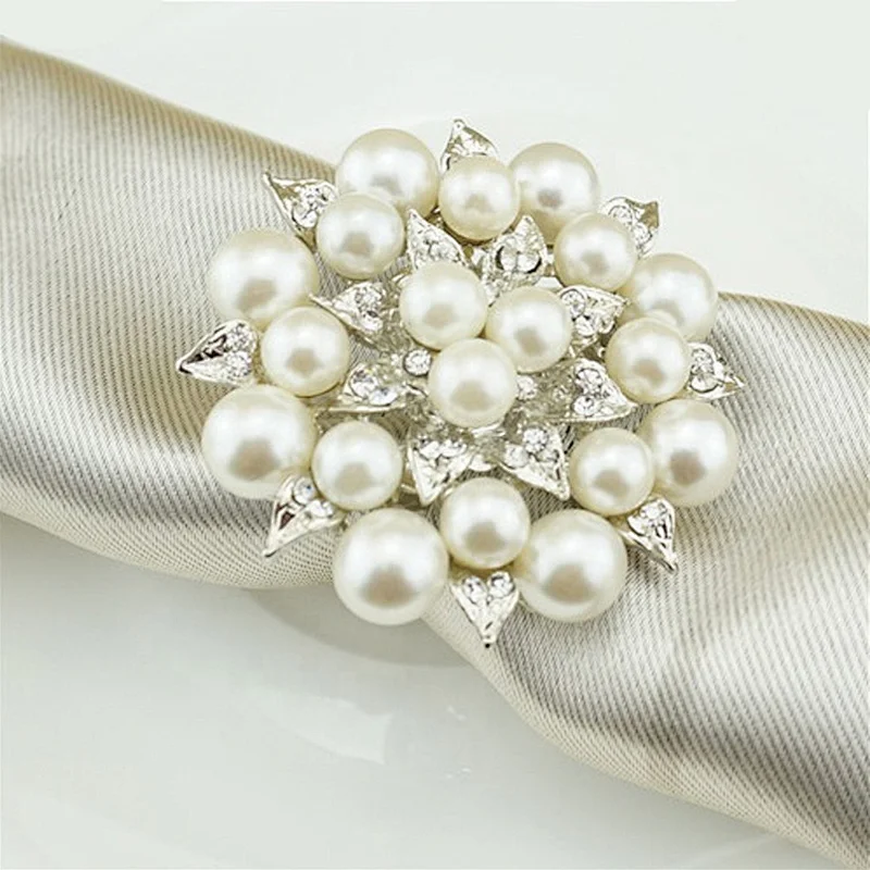 bulk wholesale pearl rhinestone flower napkin rings for wedding table decoration
