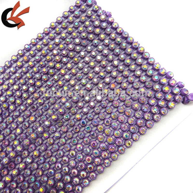 purple plastic base 4mm clear AB Rhinestone Look Banding Chain Trim Silver Wedding Decoration