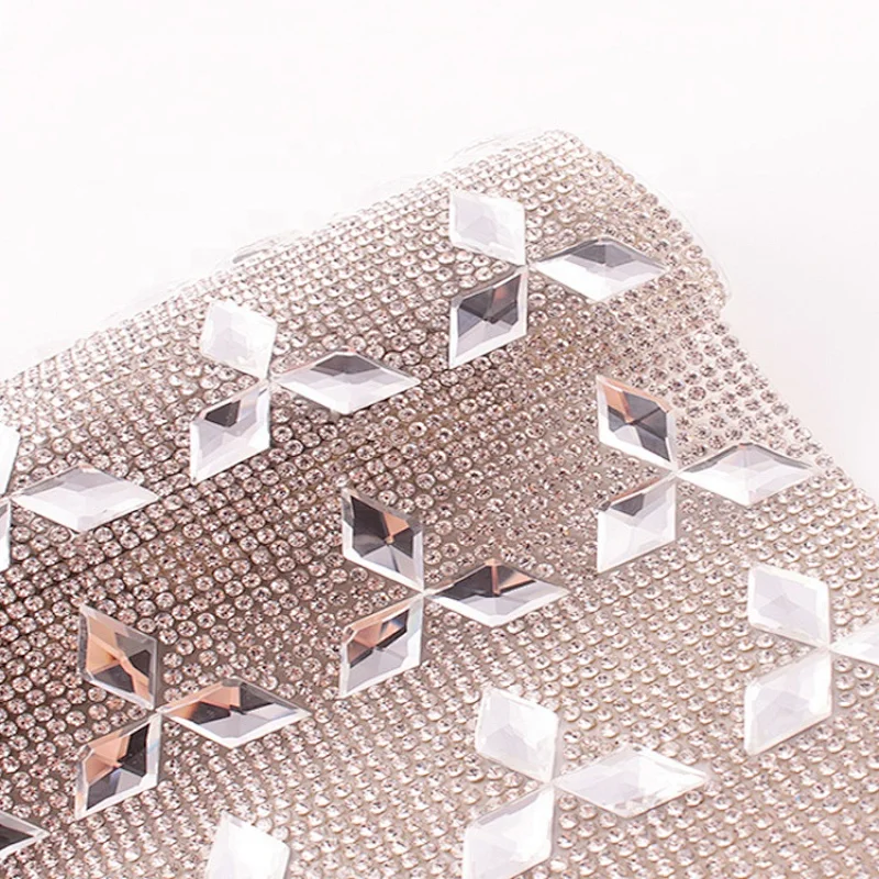 High Quality Wholesale New Fashion Sparkle Crystal Sheet Hot Fix Rhombic Rhinestone Beads Mesh