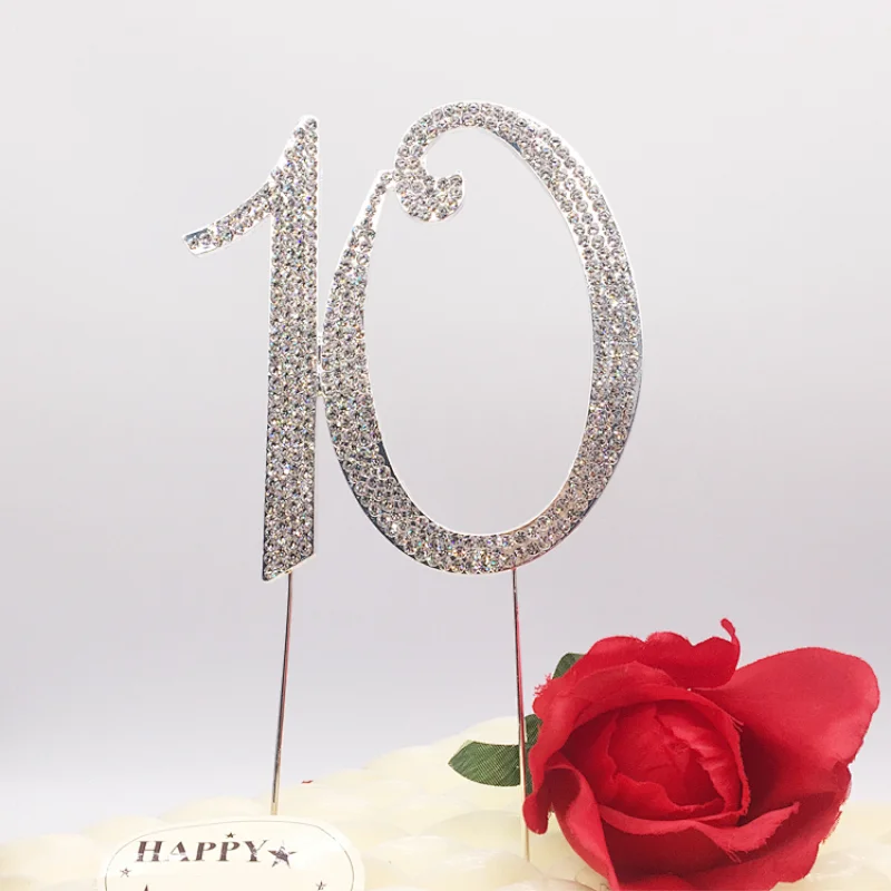 Couple anniversary party favors rhinestone number birthday cake topper kids party decorations