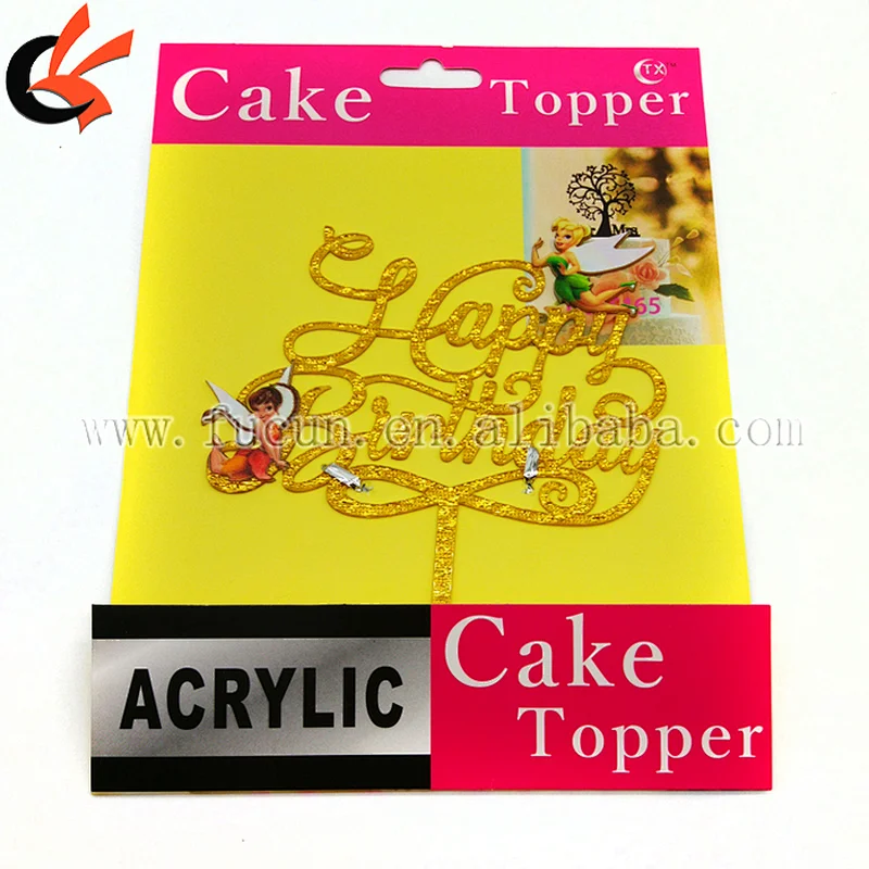 New Arrival Cloth Gold Laser Cut Acrylic Happy Birthday Cake Topper