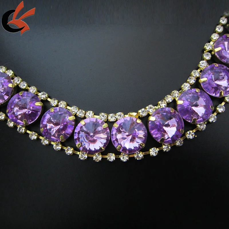 purple acrylic clear rhinestone plating gold Wedding Cake Rhinestone Trim