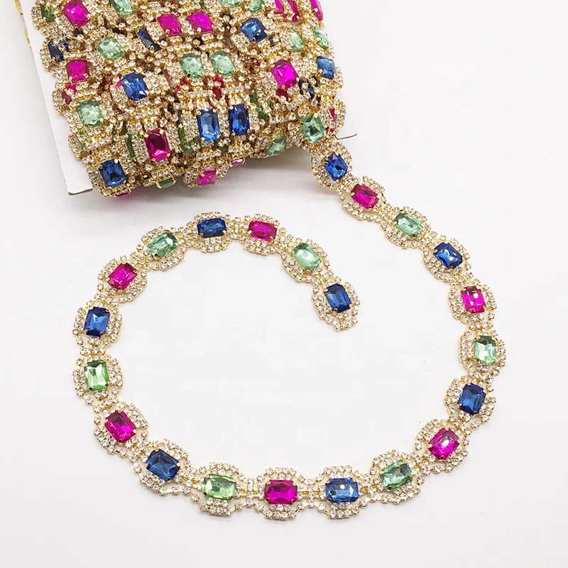 mix colors rhinestone trimmings crystal type rhinestone chain lace trim factory price wholesale
