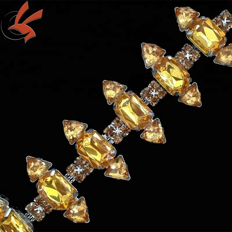 Gold Rhinestone Costume Sewing Trims Applique Chain