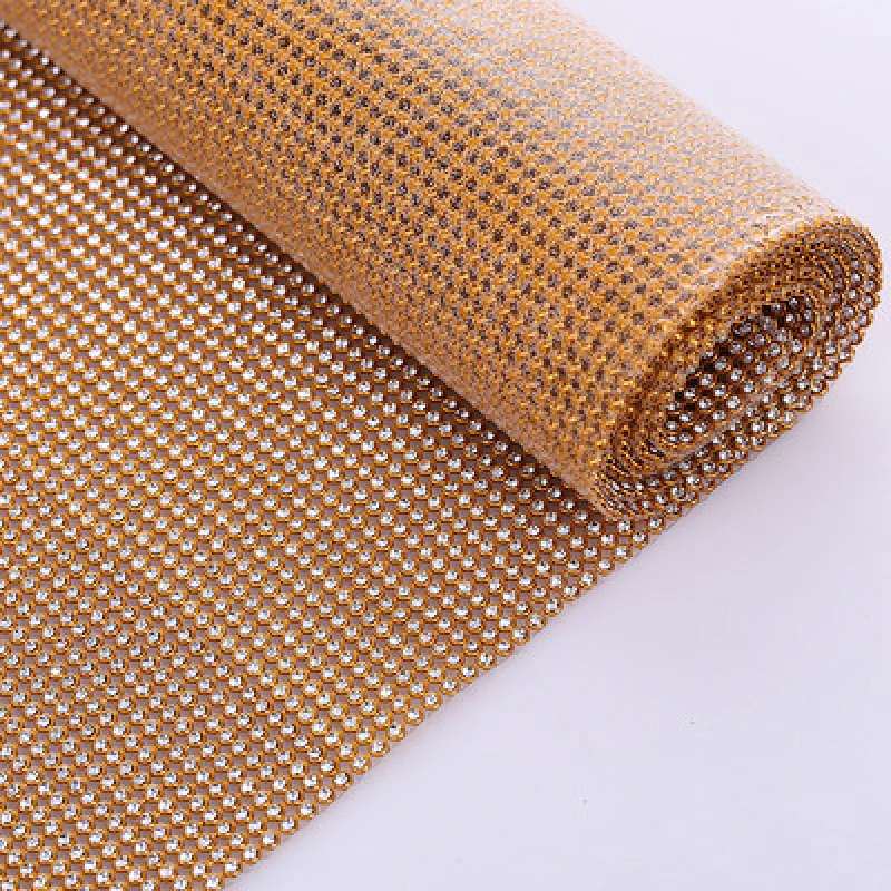 wholesale gold base hot fix aluminum crystal rhinestone mesh with glue for garment