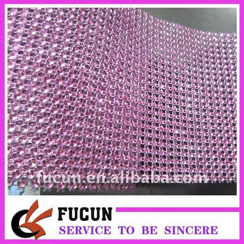 24 rows Rose pink plastic mesh trimming without rhinestones