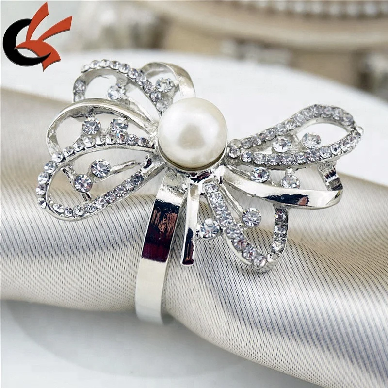 2019 New Pearl and Rhinestone Wedding Napkin Holder Napkin Rings