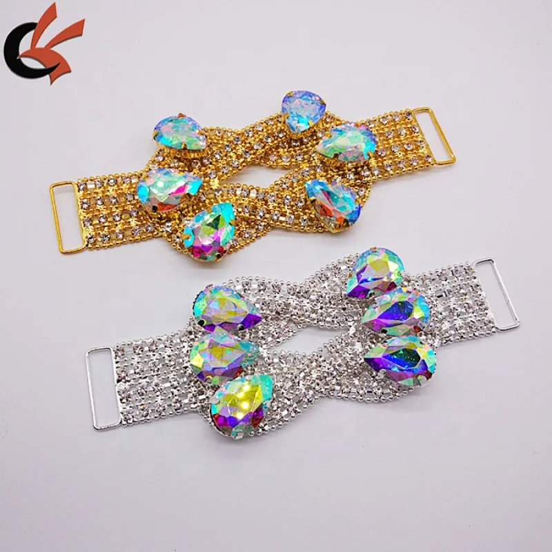 Bling Bling AB Crystal Large Water Drop Glass Crystal Rhinestone Bikini Connectors
