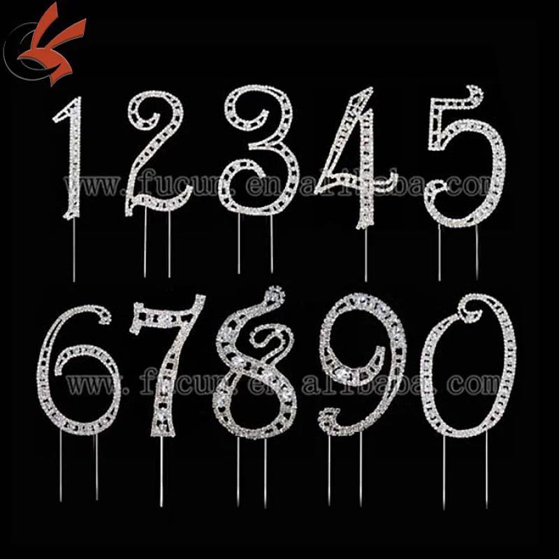 hot sale number 0 1 2 3 4 5 6 7 8 9 rhinestone cake topper for birthday cake decoration