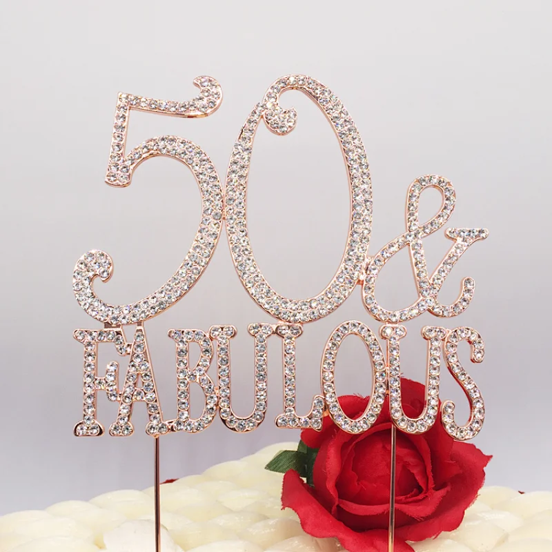 New Custom Product Decorations Crystal Wedding Birthday 50th Rhinestone Cake Topper