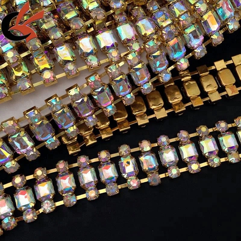 Chain Clear Rhinestone Square Round Crystal Applique Sewing Trim