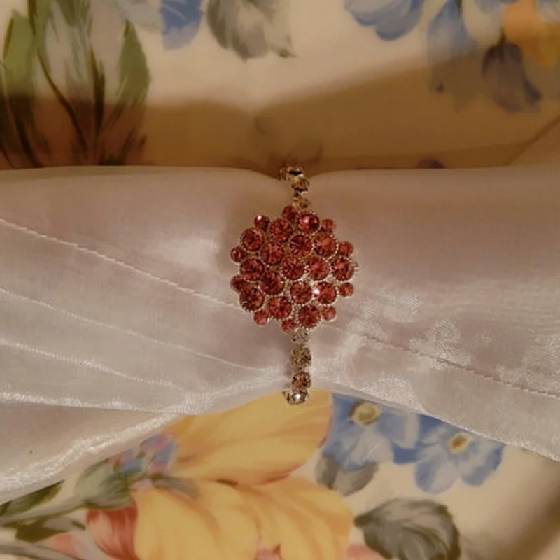 Wedding Table Napkin Decorative Plain Pink Rhinestone Napkin Rings