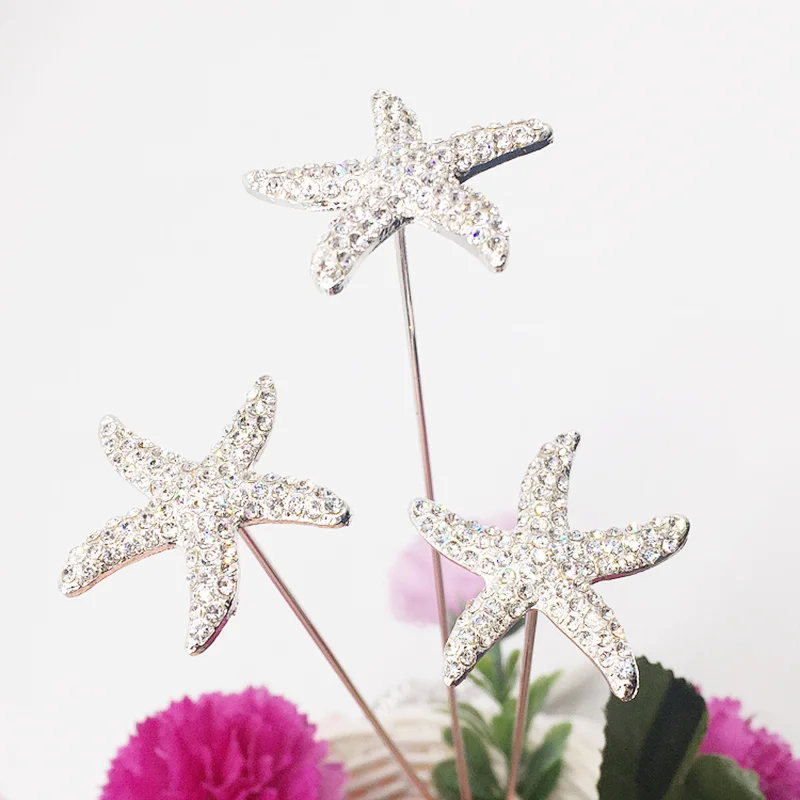 Custom made starfish shaped rhinestone floral bouquet stem brooch