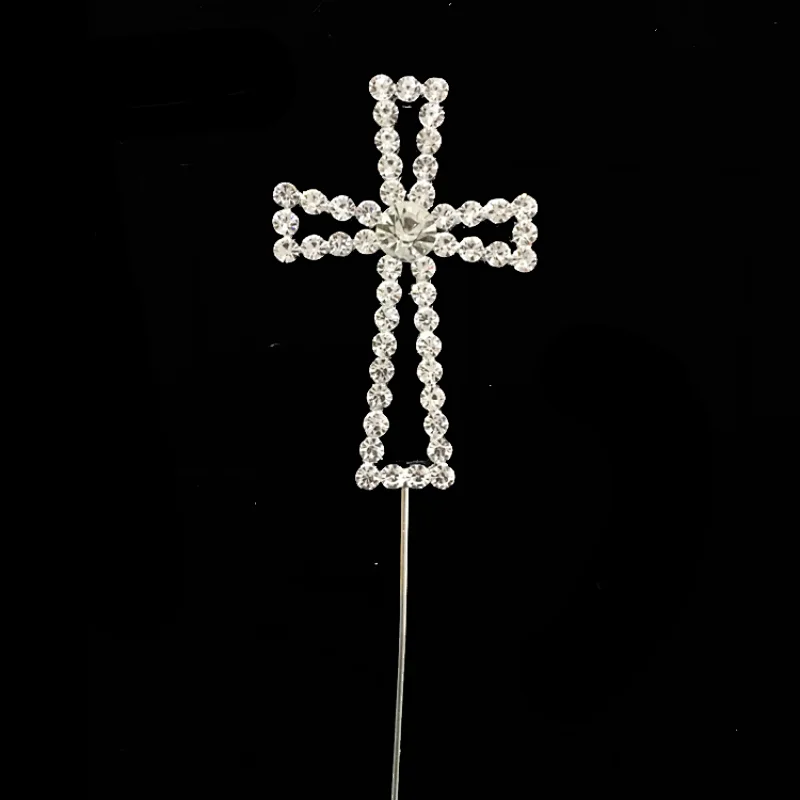 rhinestone Cross Baptism Communion Christening Easter Party cake topper for decoration