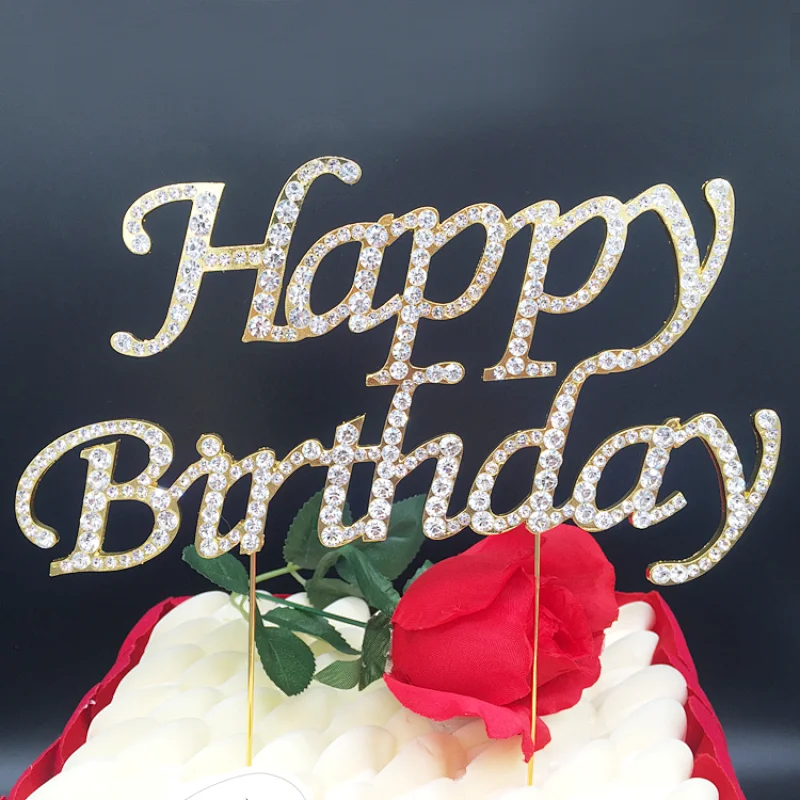 20cm*12cm Large Gold Birthday Decorative Table Centerpiece Happy Birthday Cake Topper Design