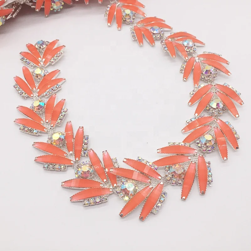 Wholesale Design Rhinestone Braid Trim Crystal Rhinestone Orange Crystal Trimming