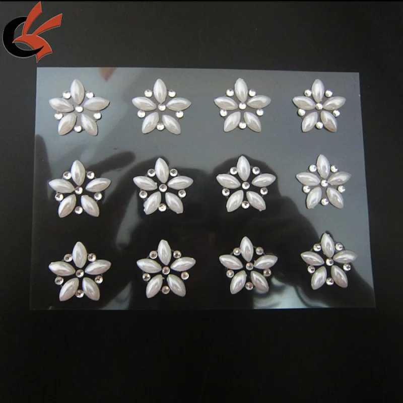 12 x Pearl Flower Stickers Ivory White Self Adhesive Gems Invitation Cards