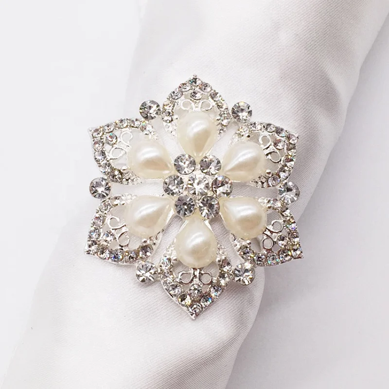 Handmade Technics table napkin pearl styles decorative clear rhinestone napkin ring