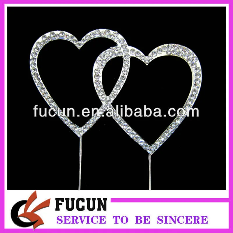 rhinestone cake topper wedding invitations with heart shape