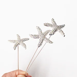 Custom made starfish shaped rhinestone floral bouquet stem brooch