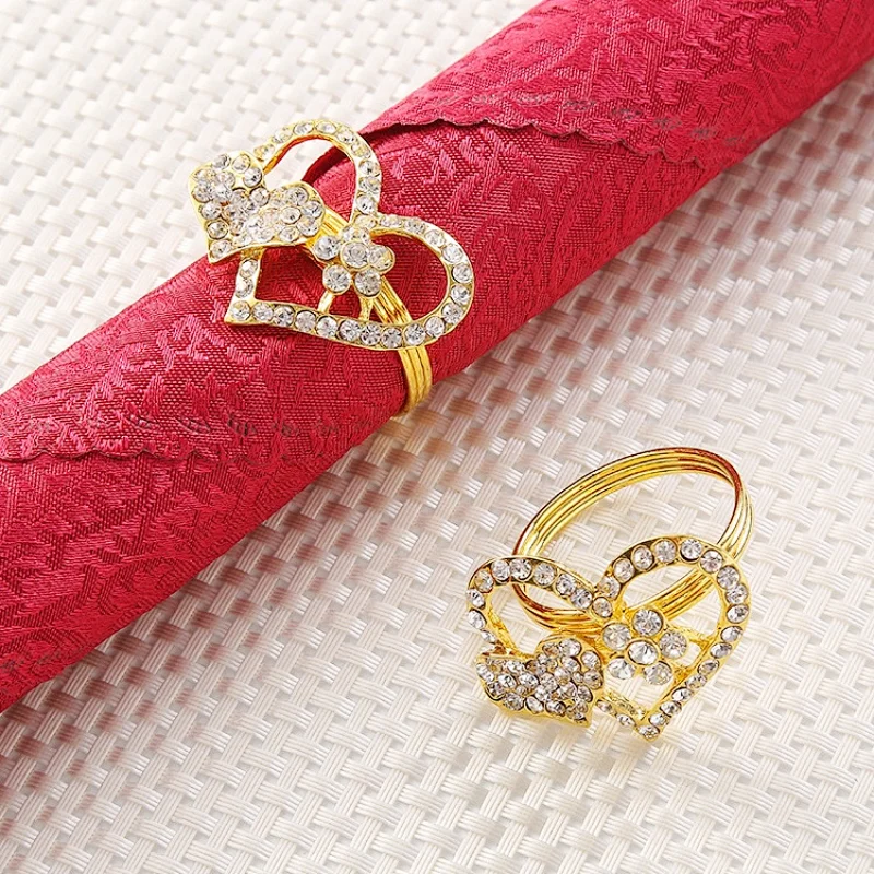 Hotel Restaurant Wedding Celebration Heart Design Rhinestone Table Napkin Ring